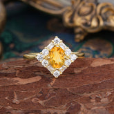 1 Carat Oval Cut Vintage Cluster Citrine Engagement Ring